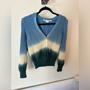 Veronica Beard Pattern Block Plunge Neckline Cardigan Sweater
